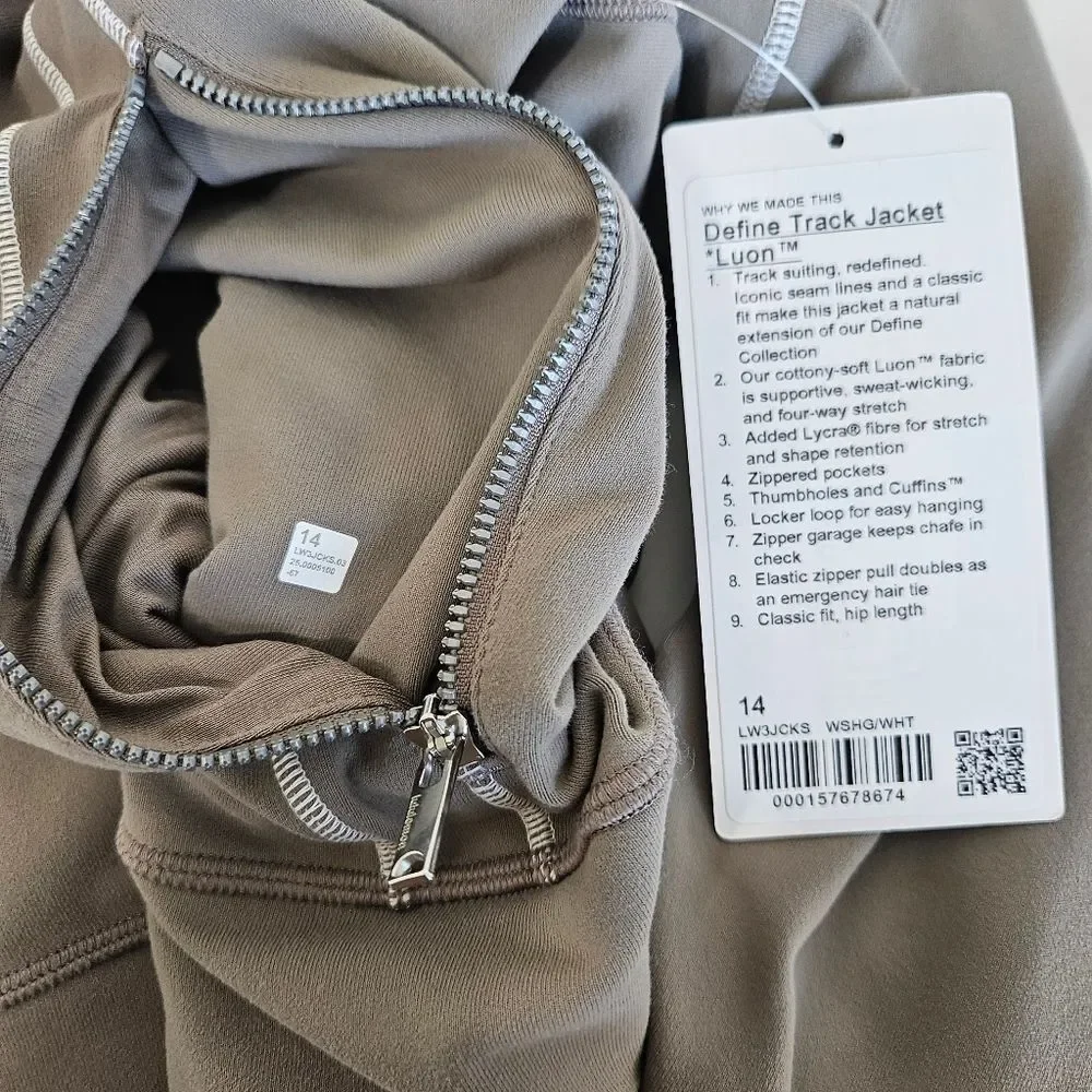 NWT Lululemon | Define Track Jacket Athleisure Luon Warm Ash Grey/White Women 14 - Picture 12 of 13